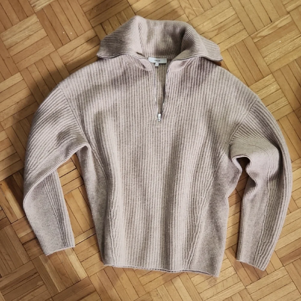 VINCE Wool & Cashmere Half Zip Sweater In H Desert - Picture 4 of 6